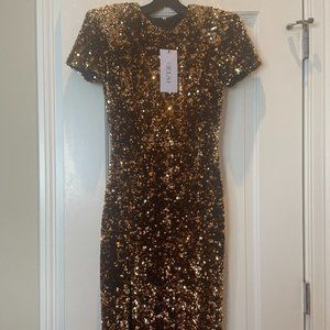Helsi Women's Small Gold Sequin Midi Dress Perfect Condition